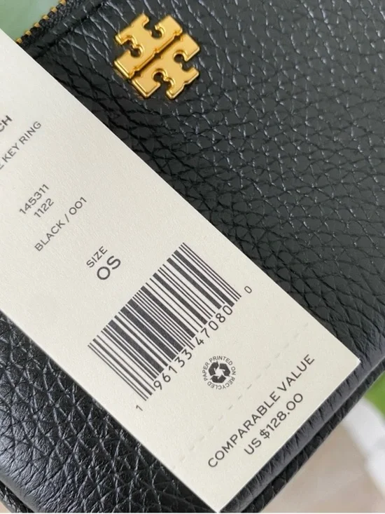 Tory Burch Black Leather Zip Card Case with Gold Logo - Picture 5 of 5